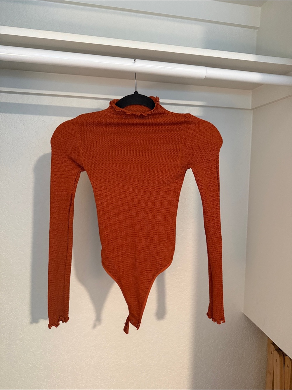 Free People Rust Orange Ribbed Mock-Neck Bodysuit Sweater